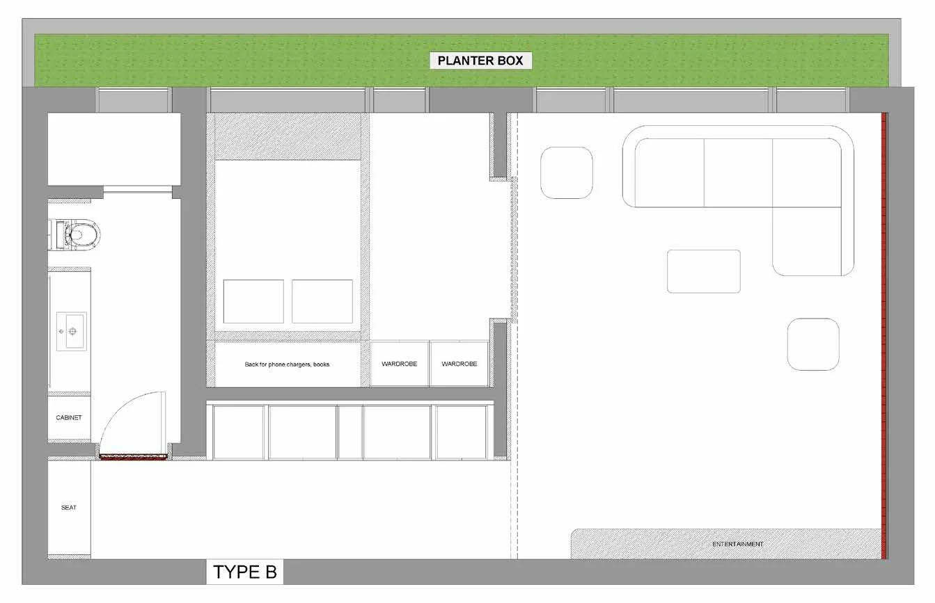 Architectural overview of the Whole Moon Type B layout and exterior massing.