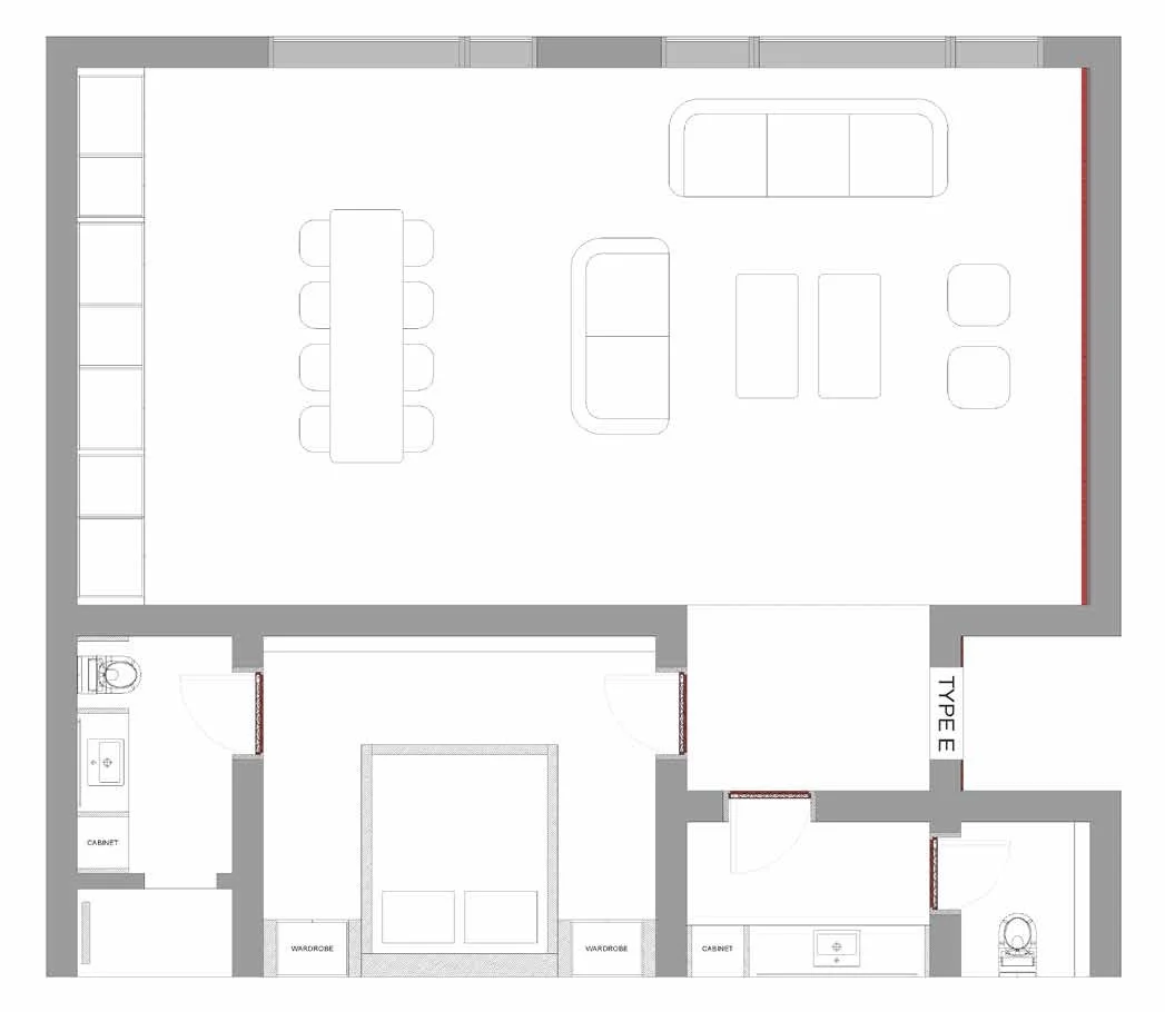 Architectural overview of the Whole Moon Type E layout and exterior massing.